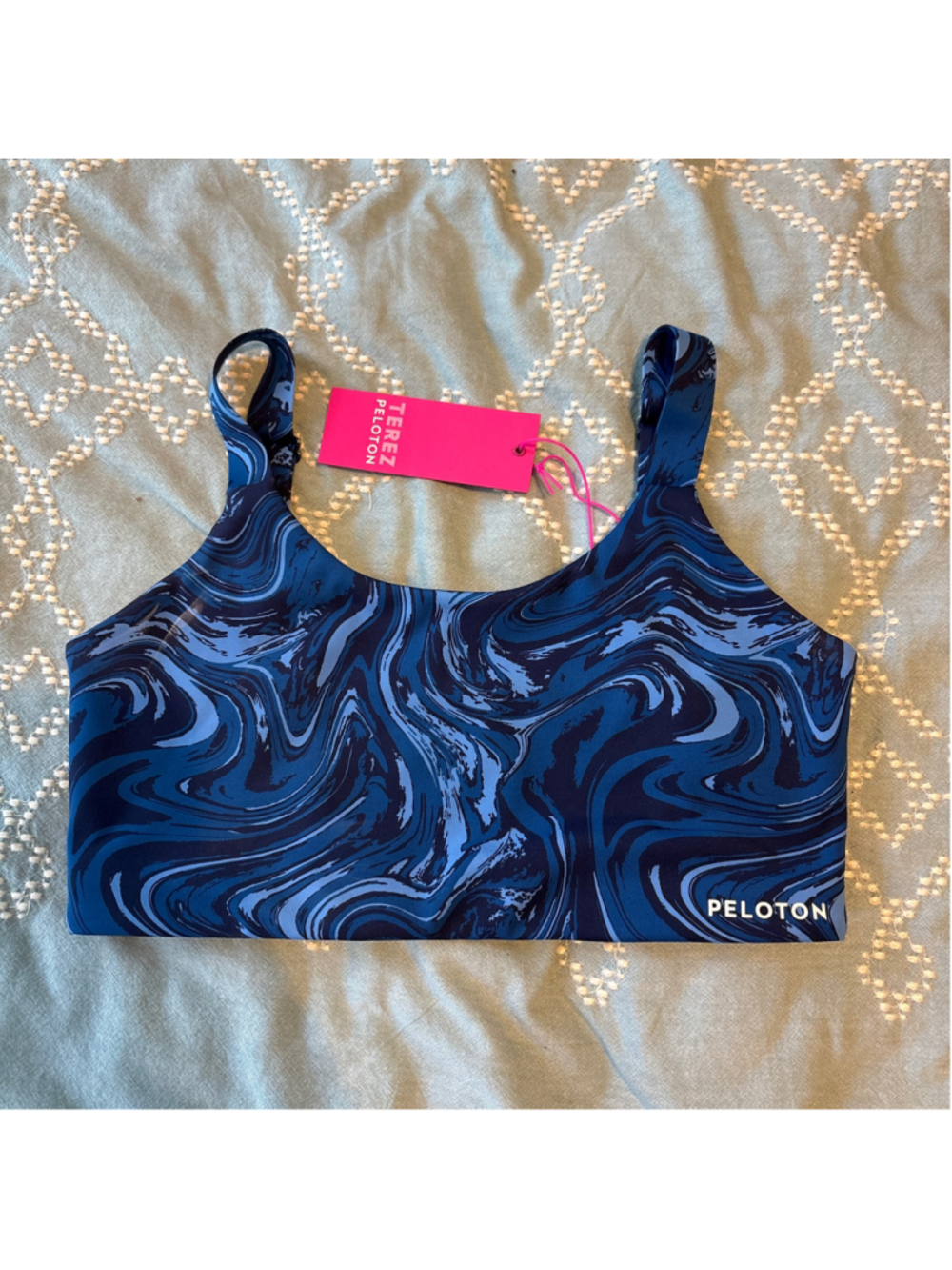 NWT Women's Peloton Terez Sports Bra Size M Blue Navy Swirl Print